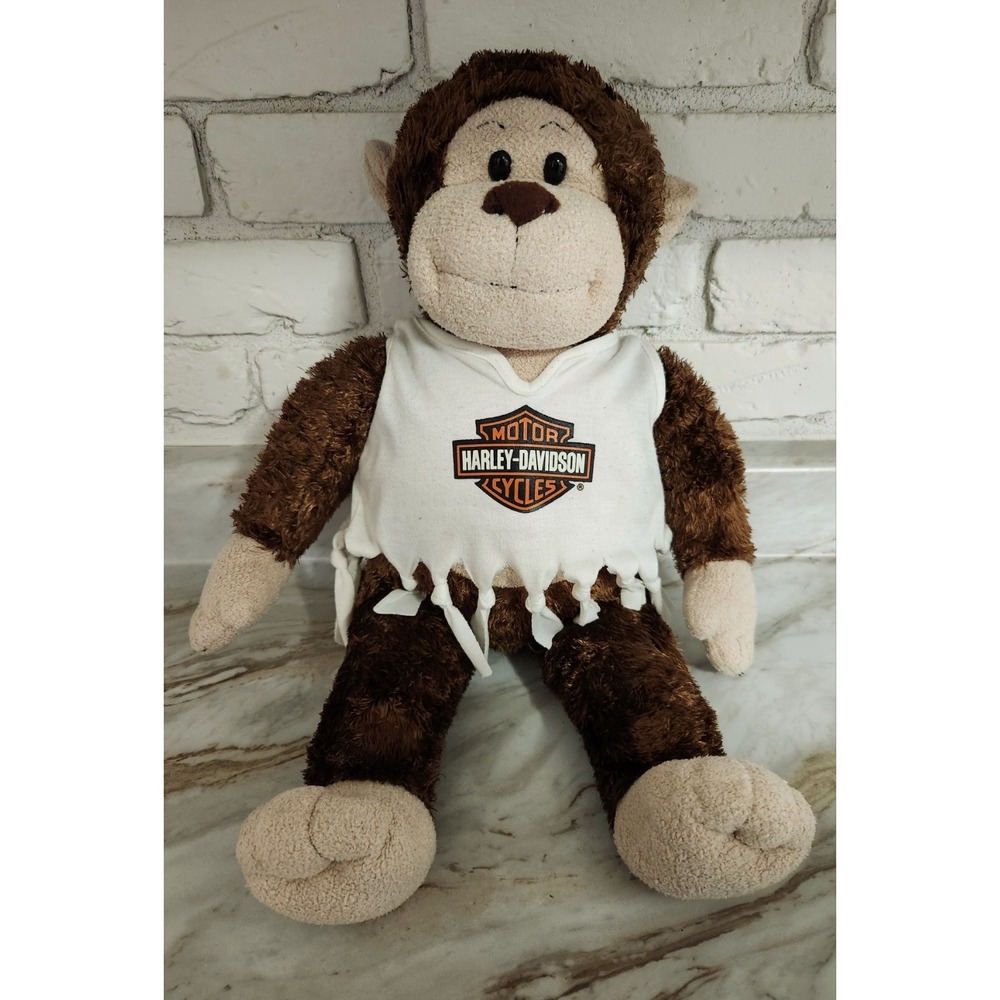 Vintage Build A Bear ~ Brown Monkey Harley Davidson Motorcycle Shirt‎ Dated 2004